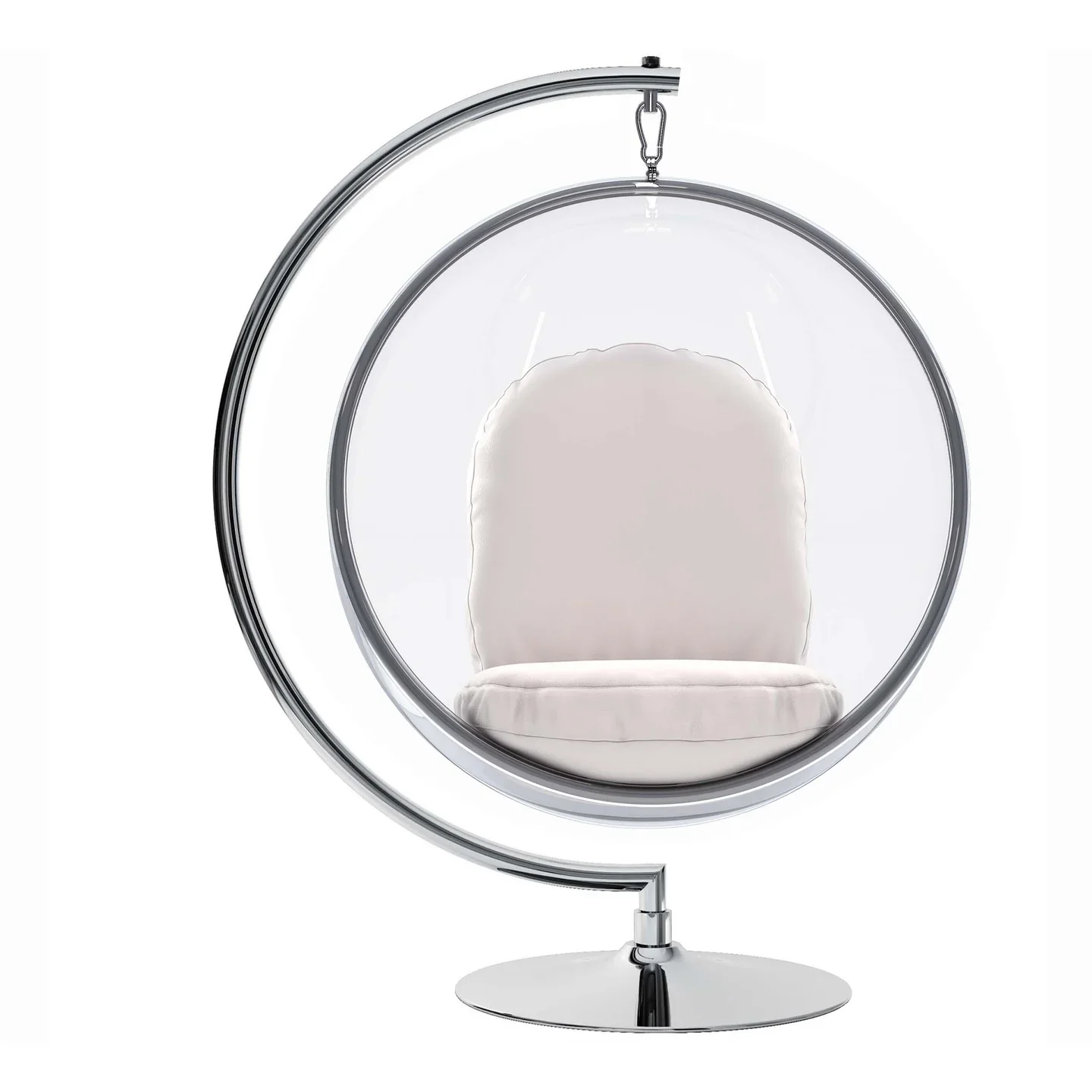 Vinyl and Steel Hanging Bubble Chair with Stand, White, Pillow Style-1 By World Modern Design - Image 5