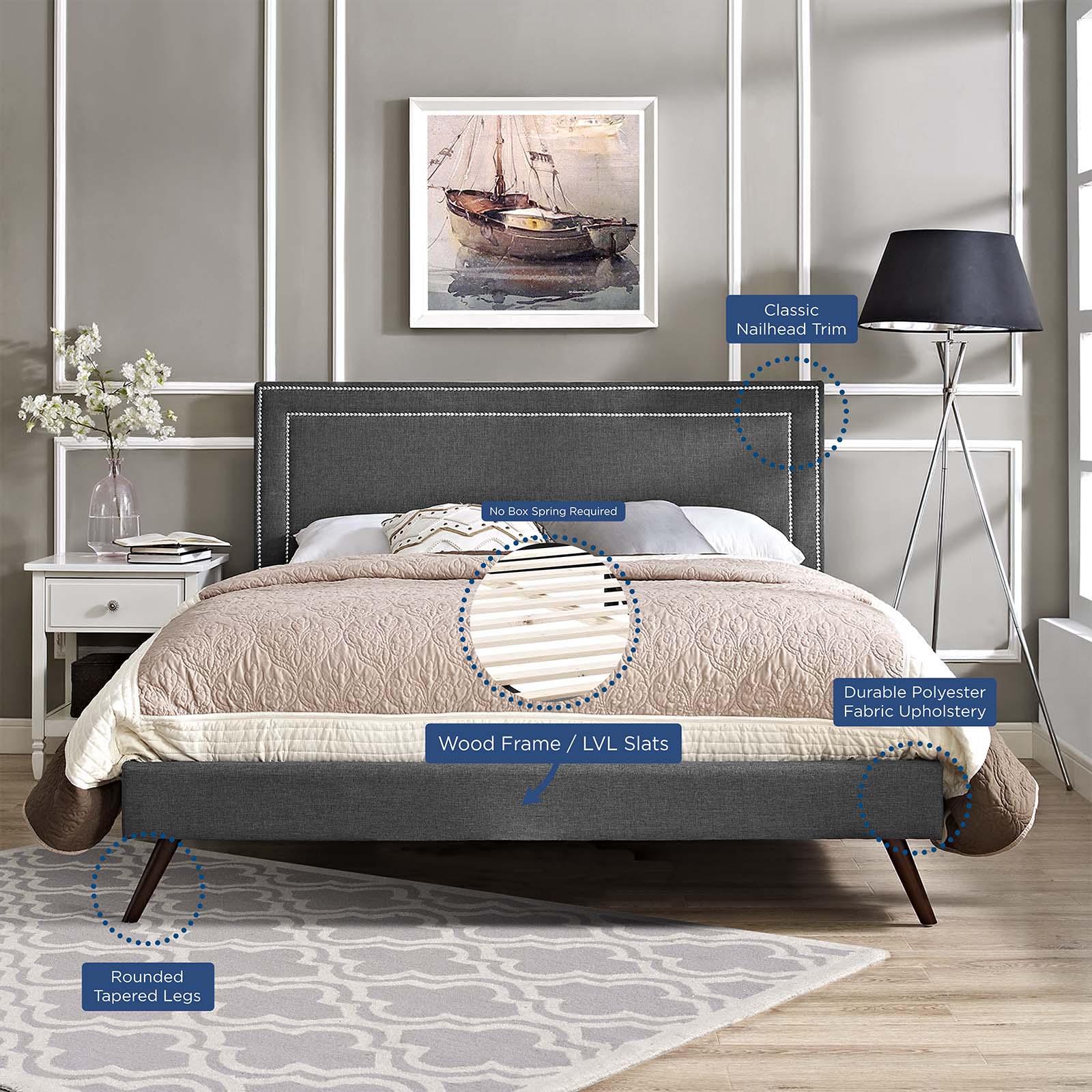 Virginia Queen Fabric Platform Bed with Round Splayed Legs By Modway - MOD-5915 - Image 6