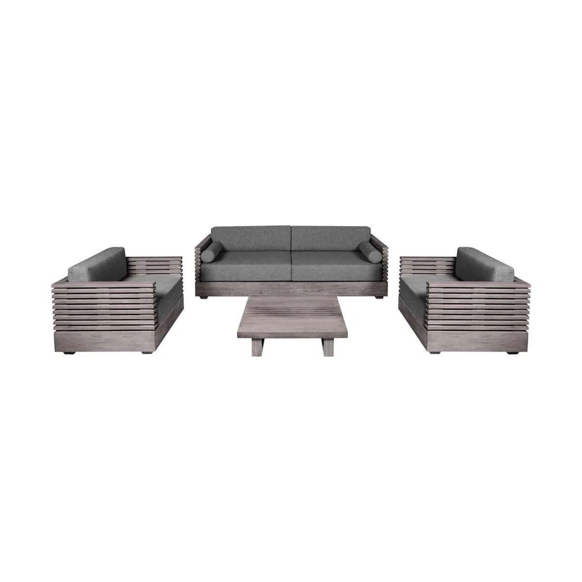 Vivid Outdoor Patio 4 Piece Conversation Set in Gray Eucalyptus Wood with Gray Olefin Cushions
 By Armen Living - Image 2
