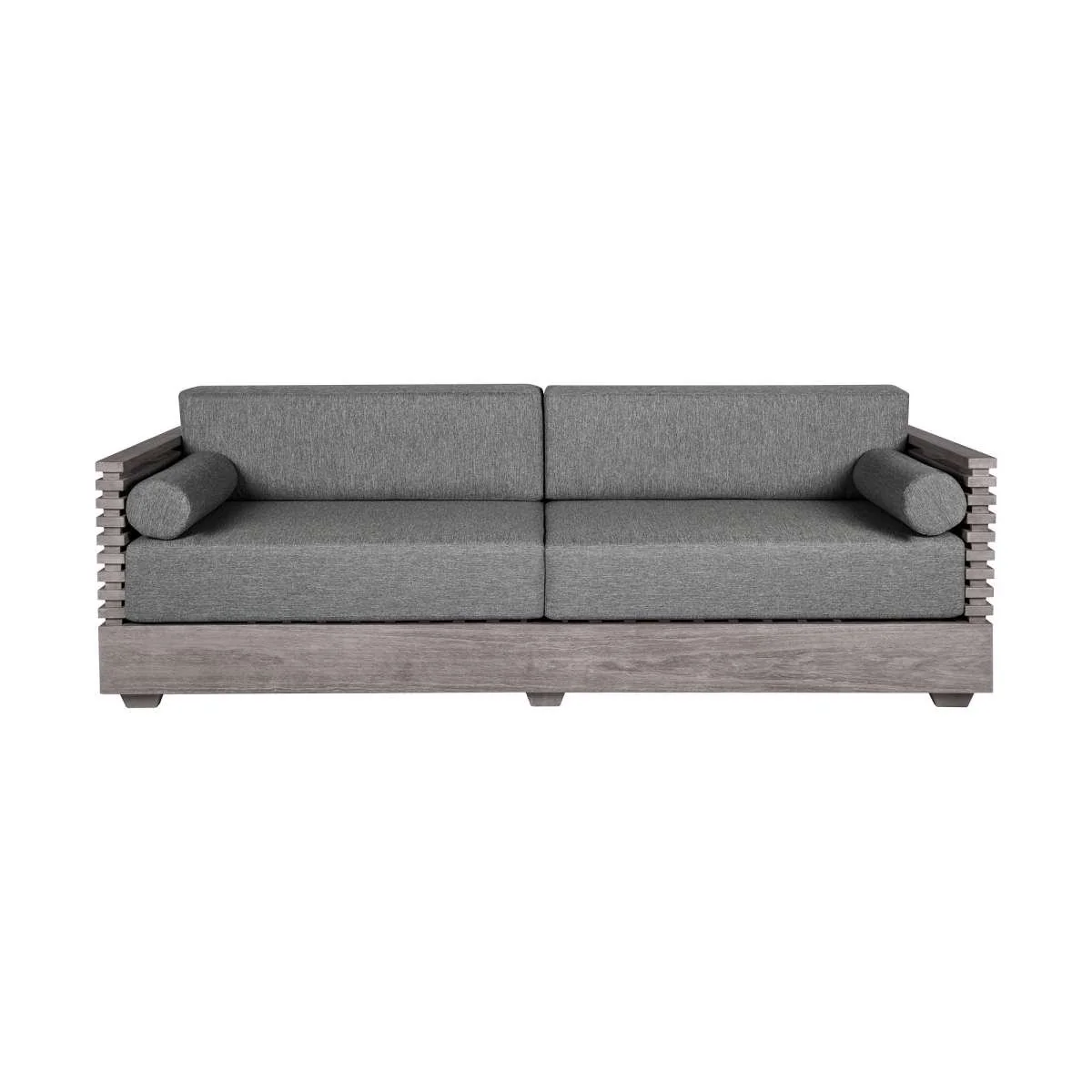 Vivid Outdoor Patio 4 Piece Conversation Set in Gray Eucalyptus Wood with Gray Olefin Cushions
 By Armen Living - Image 3
