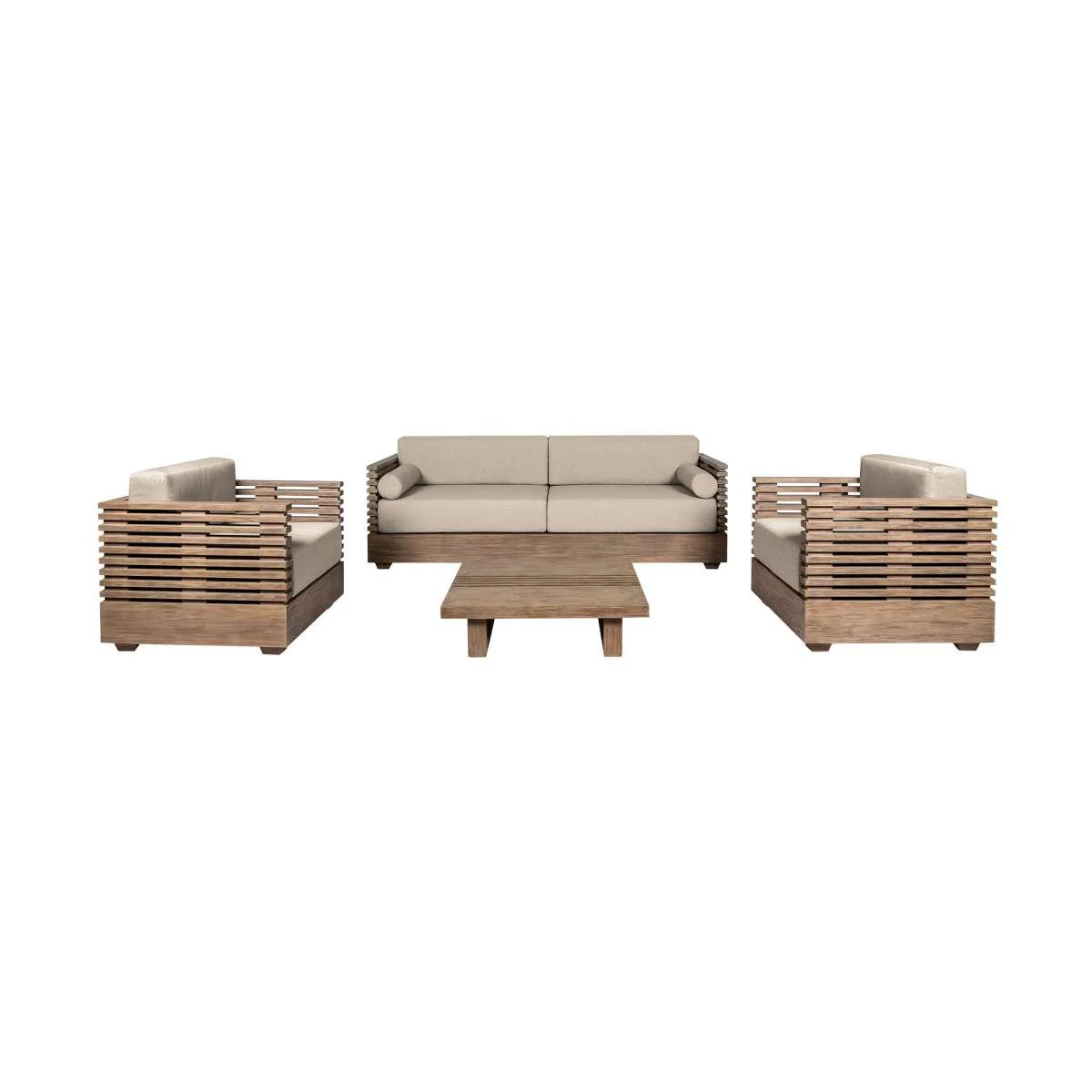 Vivid Outdoor Patio 4 Piece Conversation Set in Light Eucalyptus Wood with Taupe Olefin Cushions
 By Armen Living - Image 2