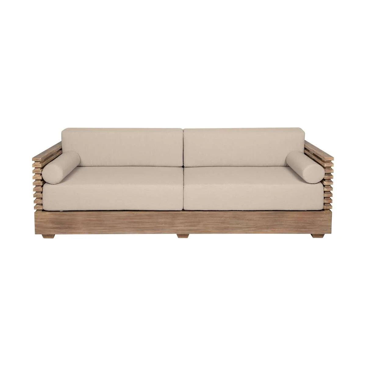 Vivid Outdoor Patio 4 Piece Conversation Set in Light Eucalyptus Wood with Taupe Olefin Cushions
 By Armen Living - Image 3