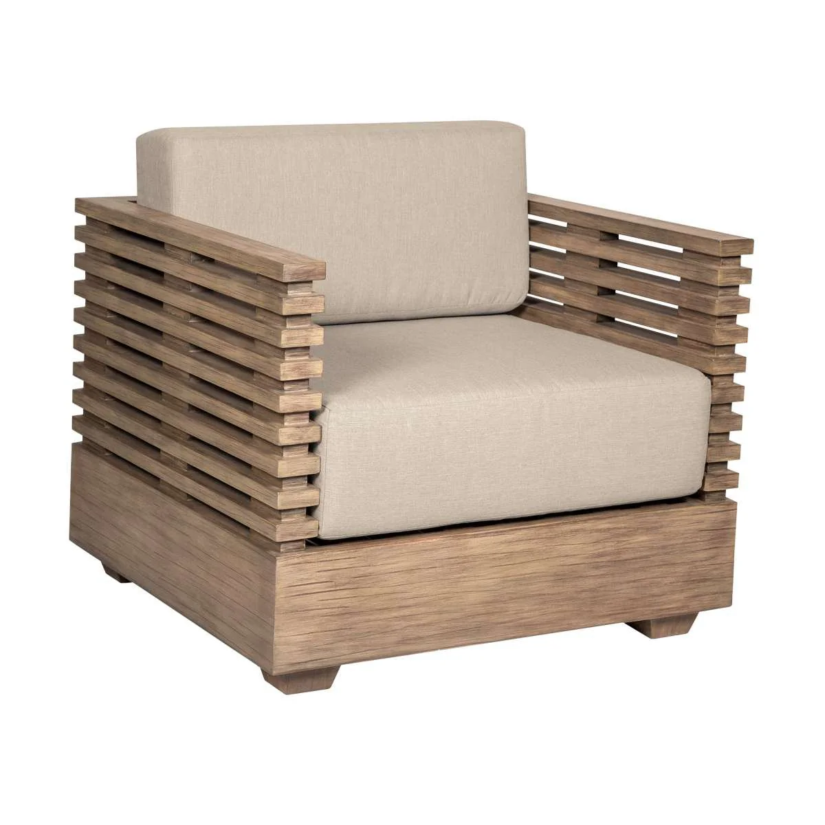 Vivid Outdoor Patio 4 Piece Conversation Set in Light Eucalyptus Wood with Taupe Olefin Cushions
 By Armen Living - Image 4