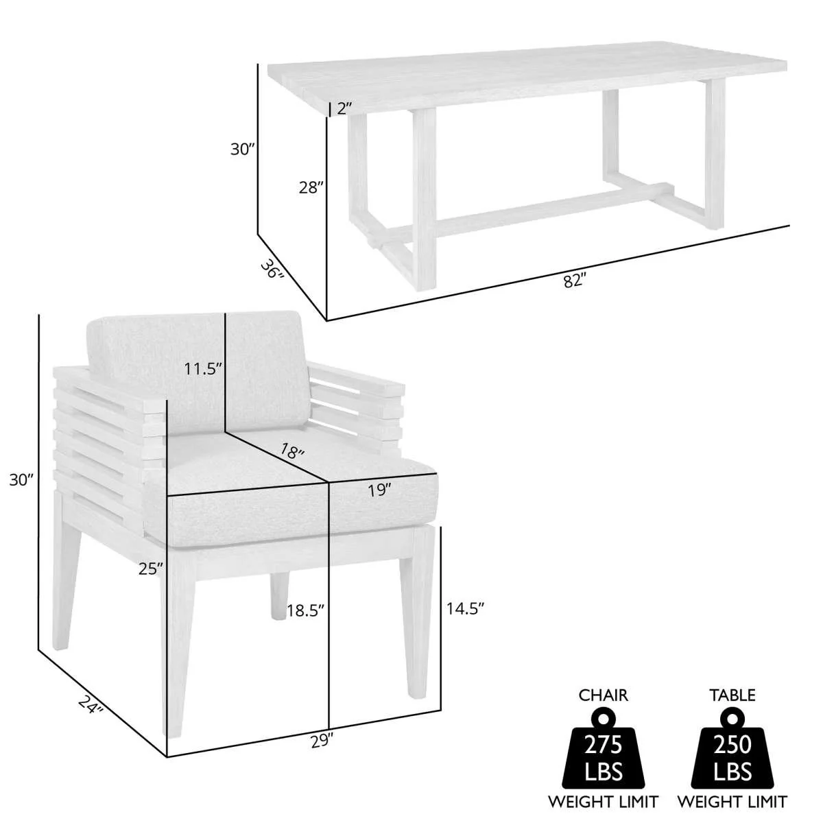 Vivid Outdoor Patio 5 Piece Dining Set in Gray Eucalyptus Wood with Gray Olefin Cushions By Armen Living - Image 8