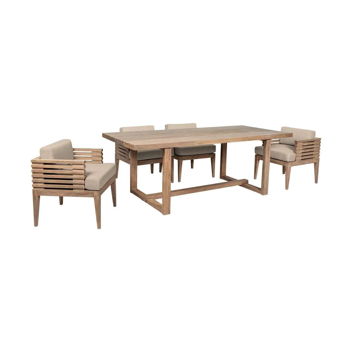 Vivid Outdoor Patio 5 Piece Dining Set in Light Eucalyptus Wood with Taupe Olefin Cushions By Armen Living - Image 2