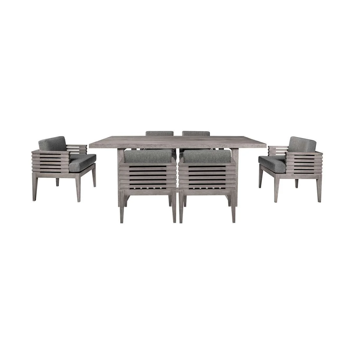 Vivid Outdoor Patio 7 Piece Dining Set in Gray Eucalyptus Wood with Gray Olefin Cushions By Armen Living - Image 2