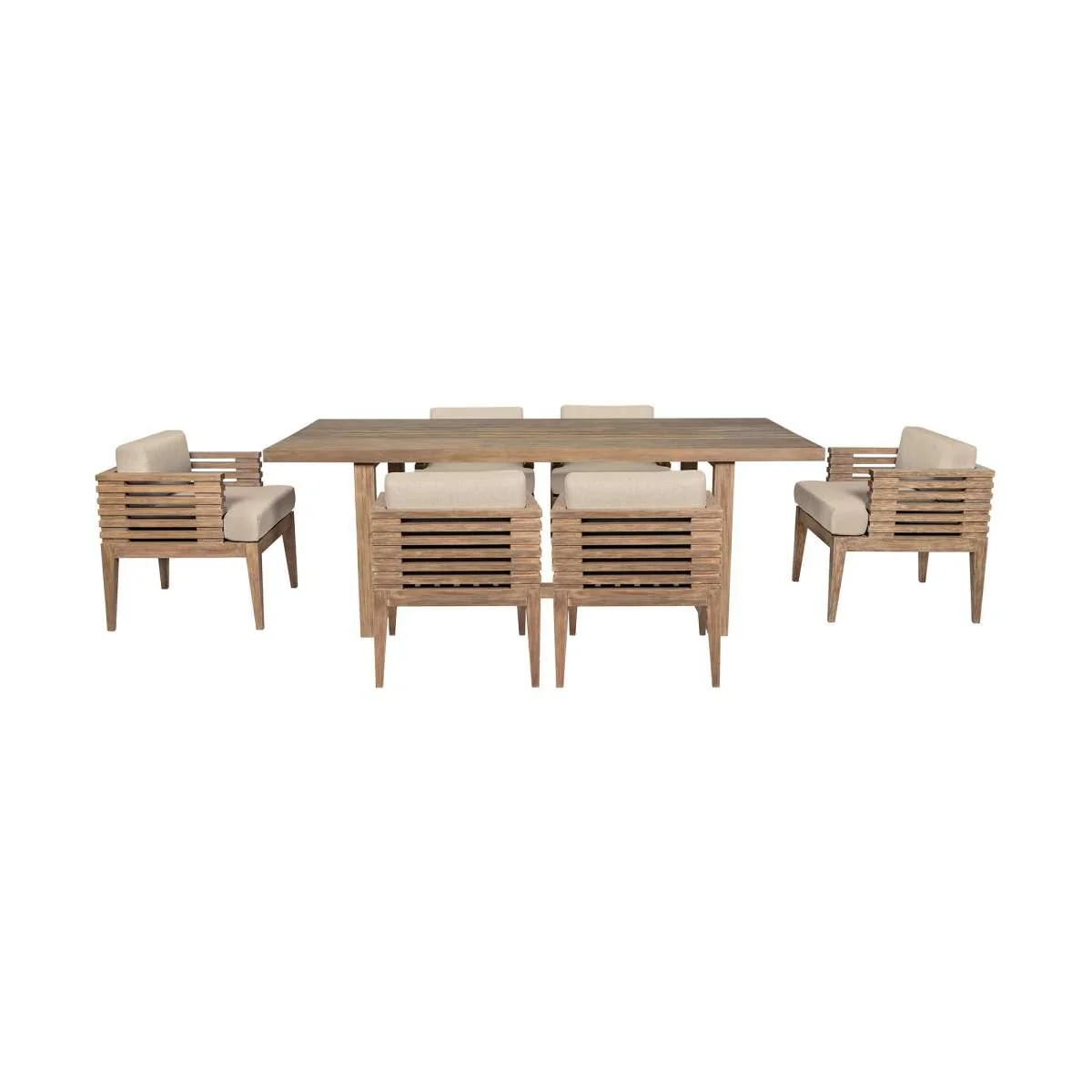 Vivid Outdoor Patio 7 Piece Dining Set in Light Eucalyptus Wood with Taupe Olefin Cushions By Armen Living - Image 2