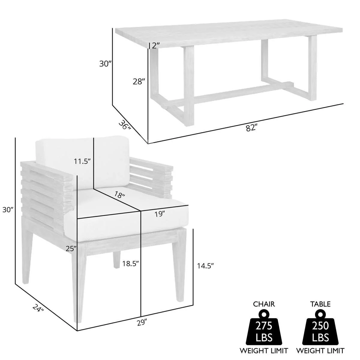 Vivid Outdoor Patio 7 Piece Dining Set in Light Eucalyptus Wood with Taupe Olefin Cushions By Armen Living - Image 8