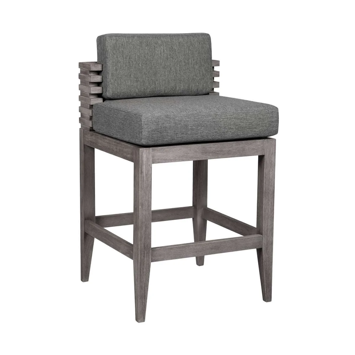 Vivid Outdoor Patio Bar Stool in Gray Eucalyptus Wood with Gray Olefin Cushions By Armen Living - Image 2