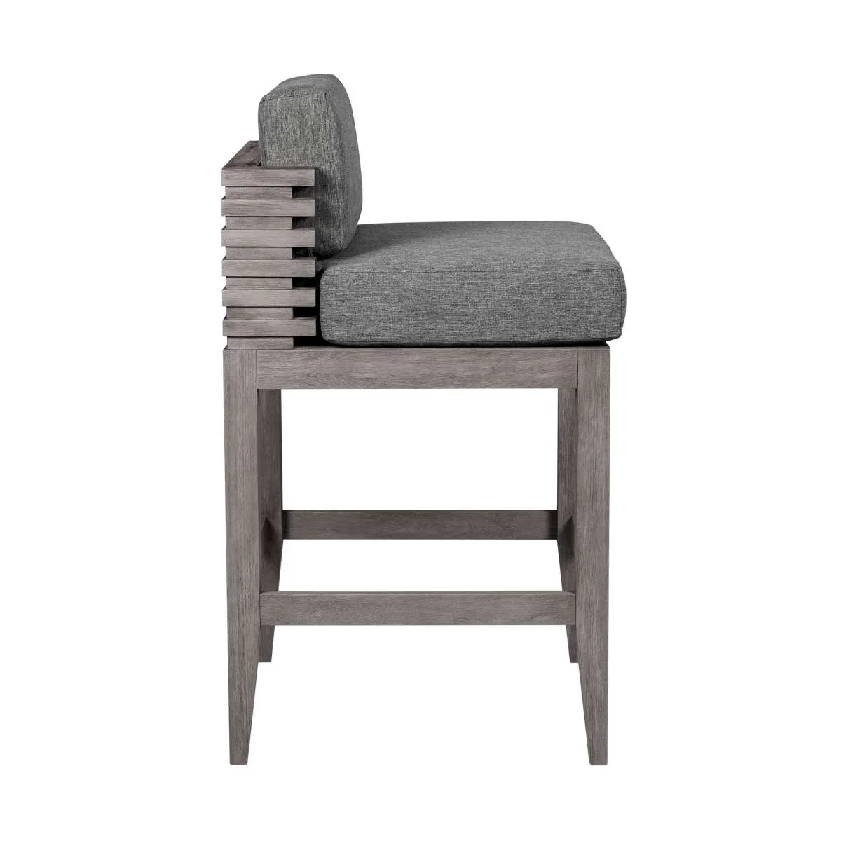 Vivid Outdoor Patio Bar Stool in Gray Eucalyptus Wood with Gray Olefin Cushions By Armen Living - Image 3