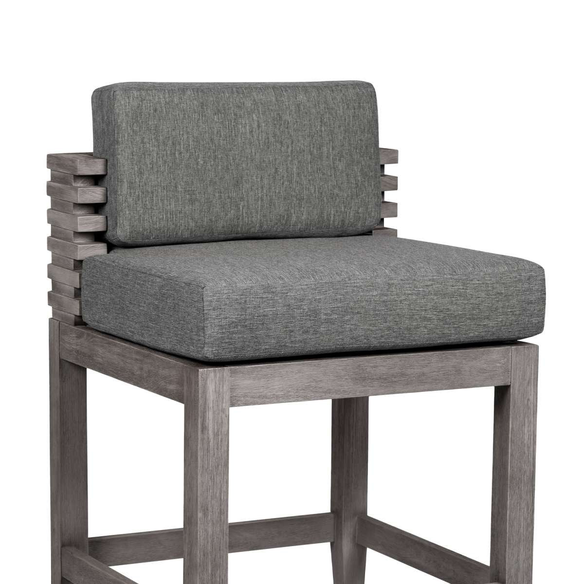 Vivid Outdoor Patio Bar Stool in Gray Eucalyptus Wood with Gray Olefin Cushions By Armen Living - Image 5
