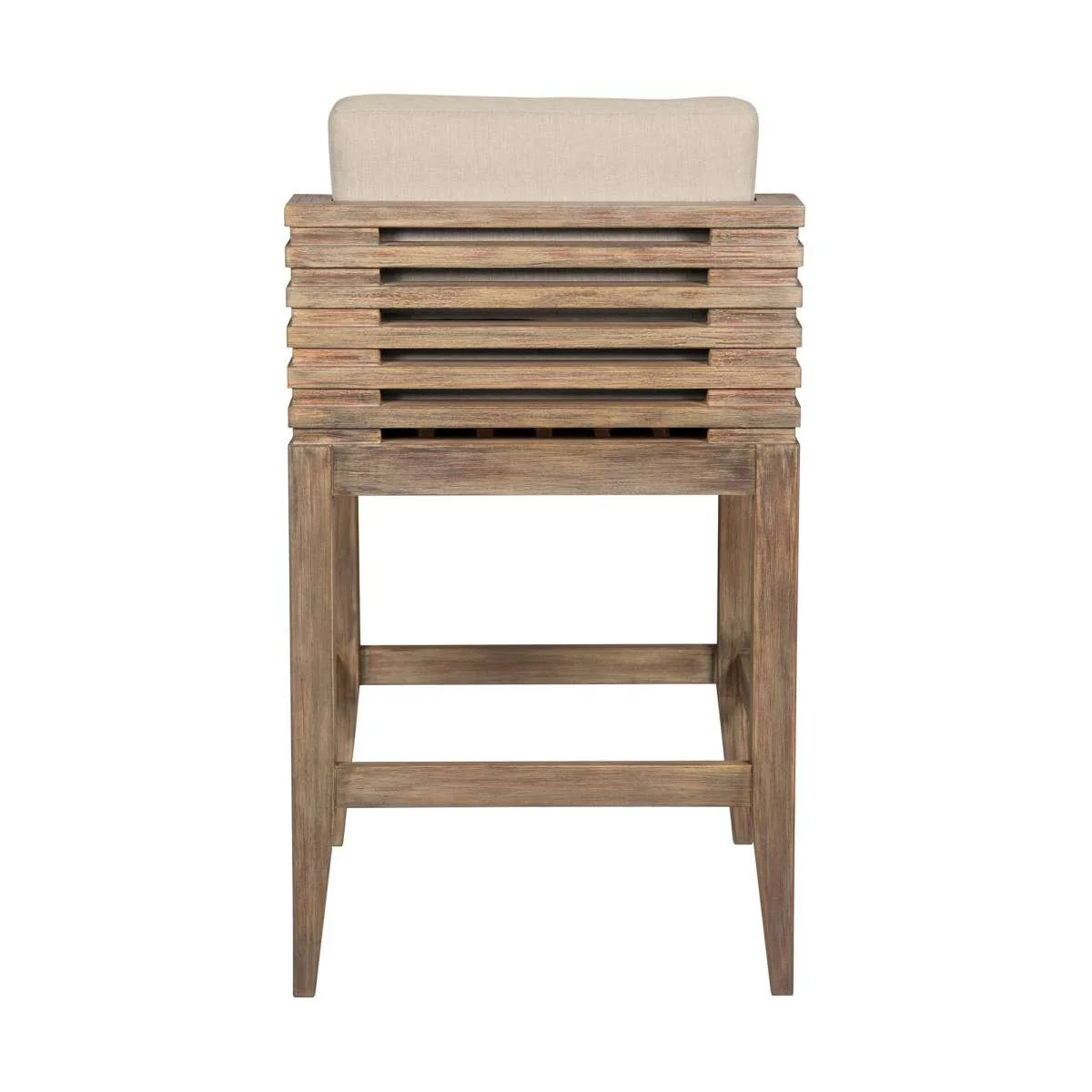 Vivid Outdoor Patio Bar Stool in Light Eucalyptus Wood with Taupe Olefin Cushions By Armen Living - Image 4
