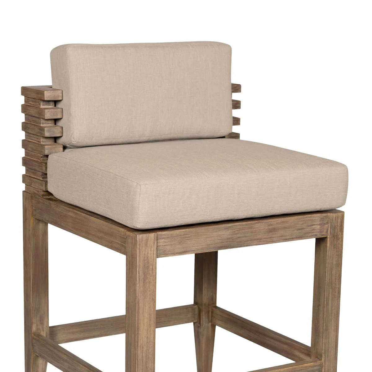 Vivid Outdoor Patio Bar Stool in Light Eucalyptus Wood with Taupe Olefin Cushions By Armen Living - Image 5