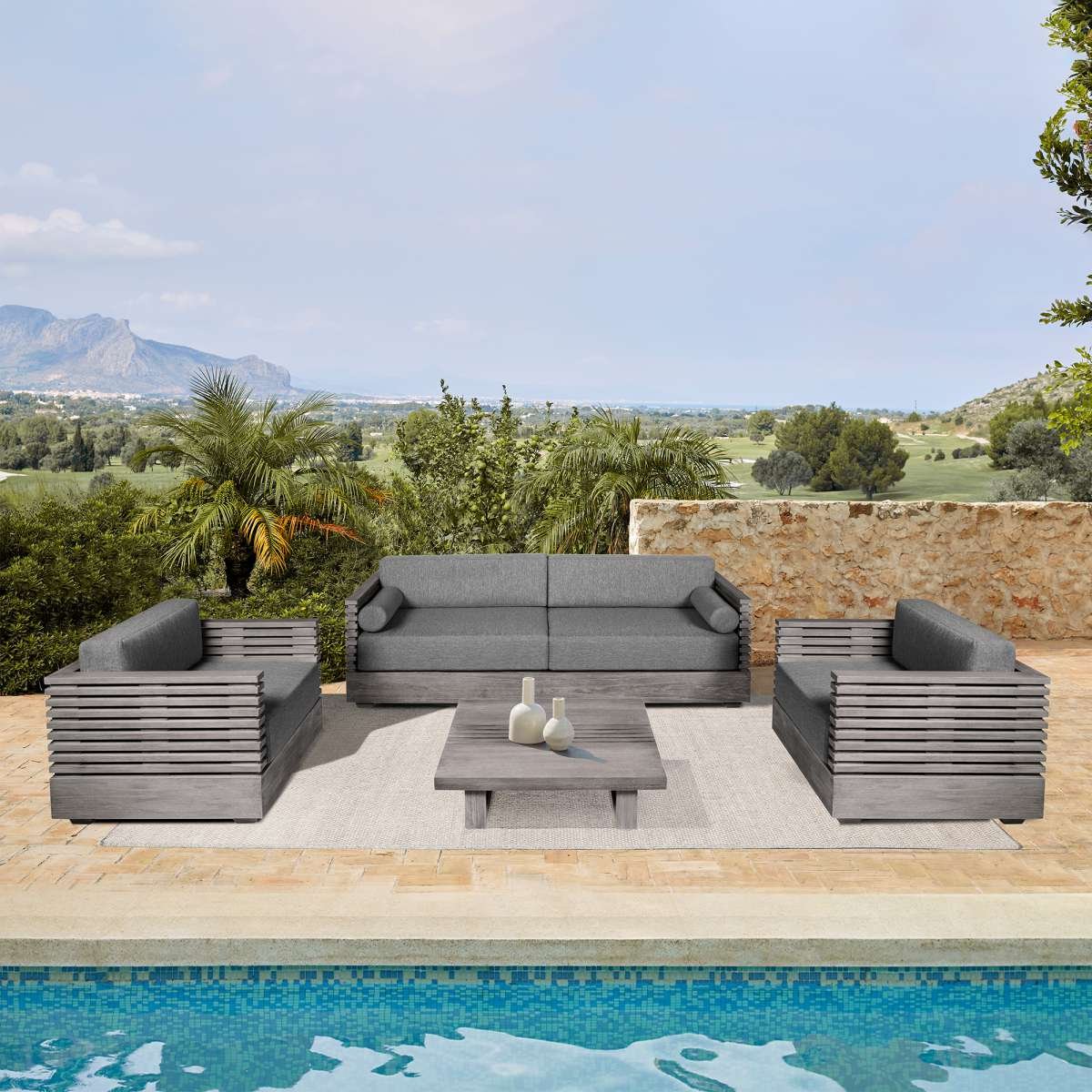 Vivid Outdoor Patio Chair in Gray Eucalyptus Wood with Gray Olefin Cushions By Armen Living - Image 2