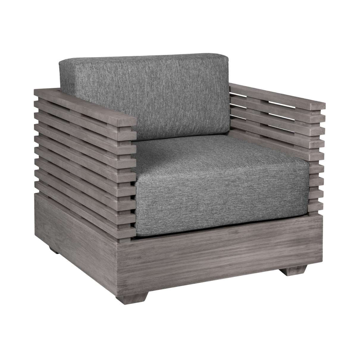 Vivid Outdoor Patio Chair in Gray Eucalyptus Wood with Gray Olefin Cushions By Armen Living - Image 3