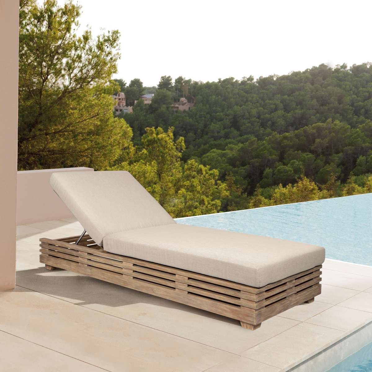 Vivid Outdoor Patio Chaise Lounge Chair in Gray Eucalyptus Wood with Gray Olefin Cushions By Armen Living - Image 10
