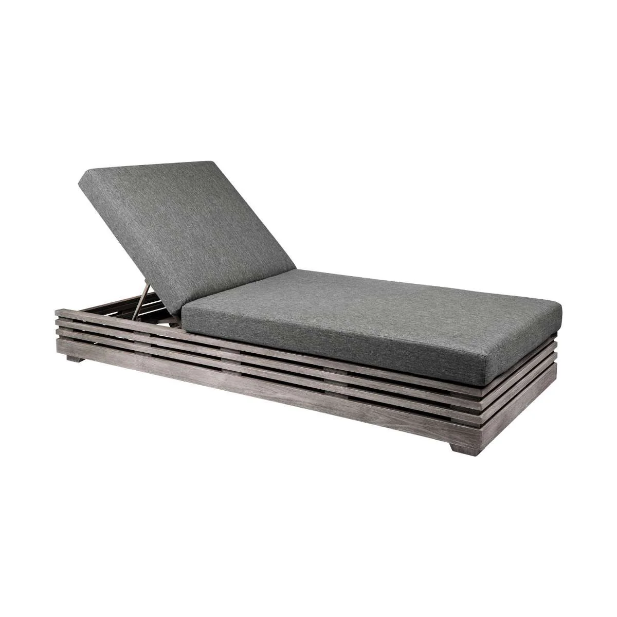 Vivid Outdoor Patio Chaise Lounge Chair in Gray Eucalyptus Wood with Gray Olefin Cushions By Armen Living - Image 2