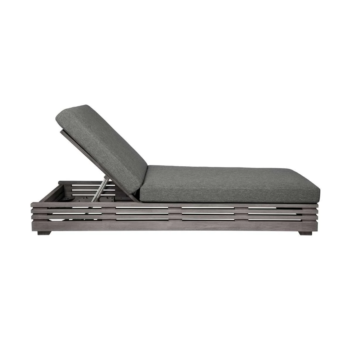 Vivid Outdoor Patio Chaise Lounge Chair in Gray Eucalyptus Wood with Gray Olefin Cushions By Armen Living - Image 4