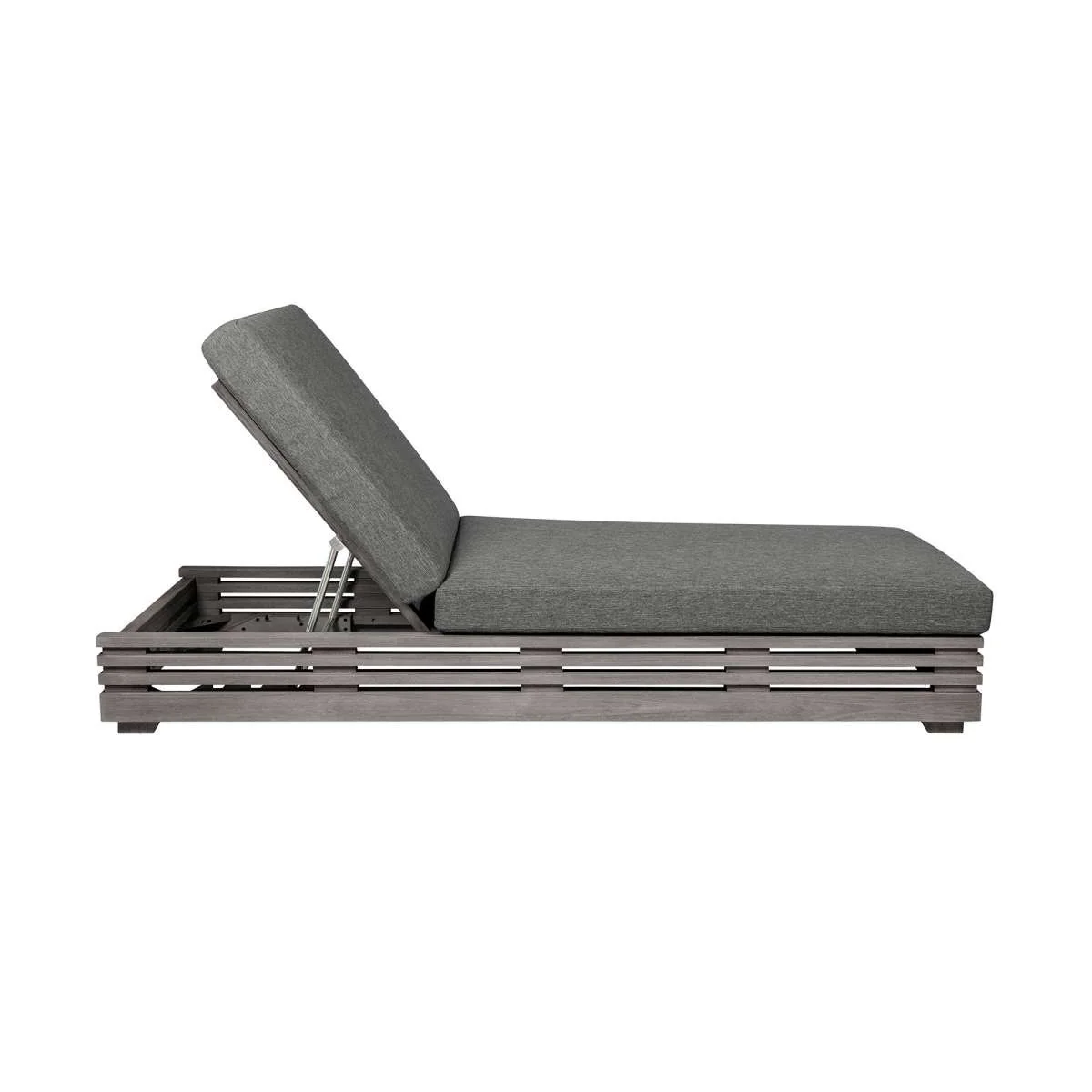 Vivid Outdoor Patio Chaise Lounge Chair in Gray Eucalyptus Wood with Gray Olefin Cushions By Armen Living - Image 5