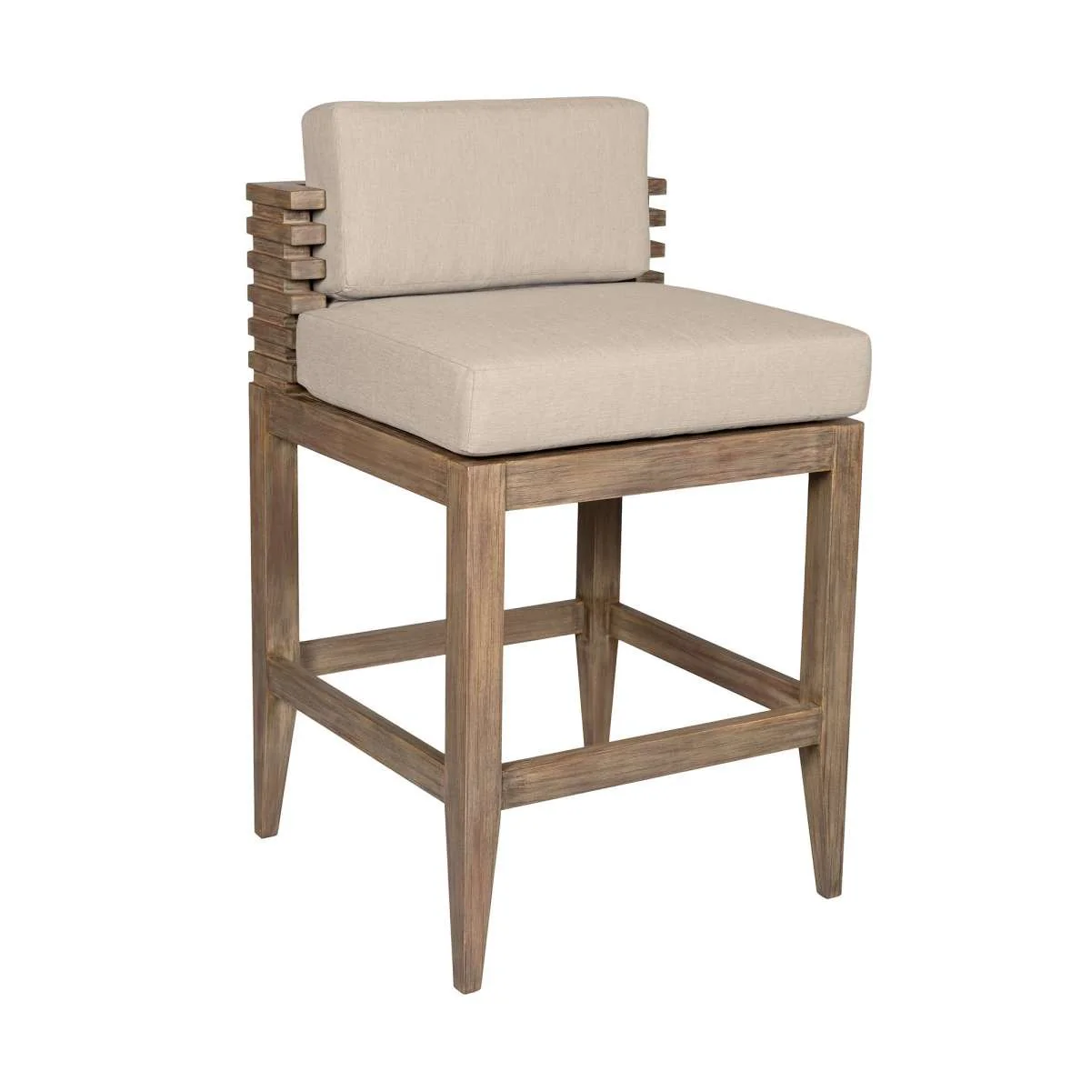 Vivid Outdoor Patio Counter Stool in Light Eucalyptus Wood with Taupe Olefin Cushions By Armen Living - Image 2