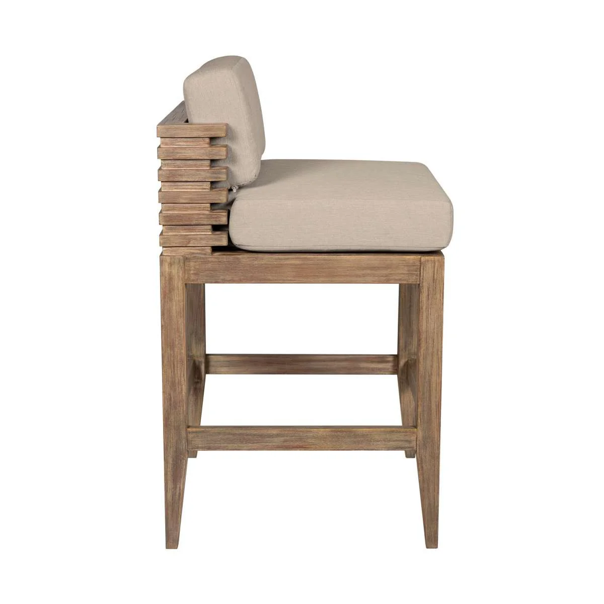 Vivid Outdoor Patio Counter Stool in Light Eucalyptus Wood with Taupe Olefin Cushions By Armen Living - Image 3