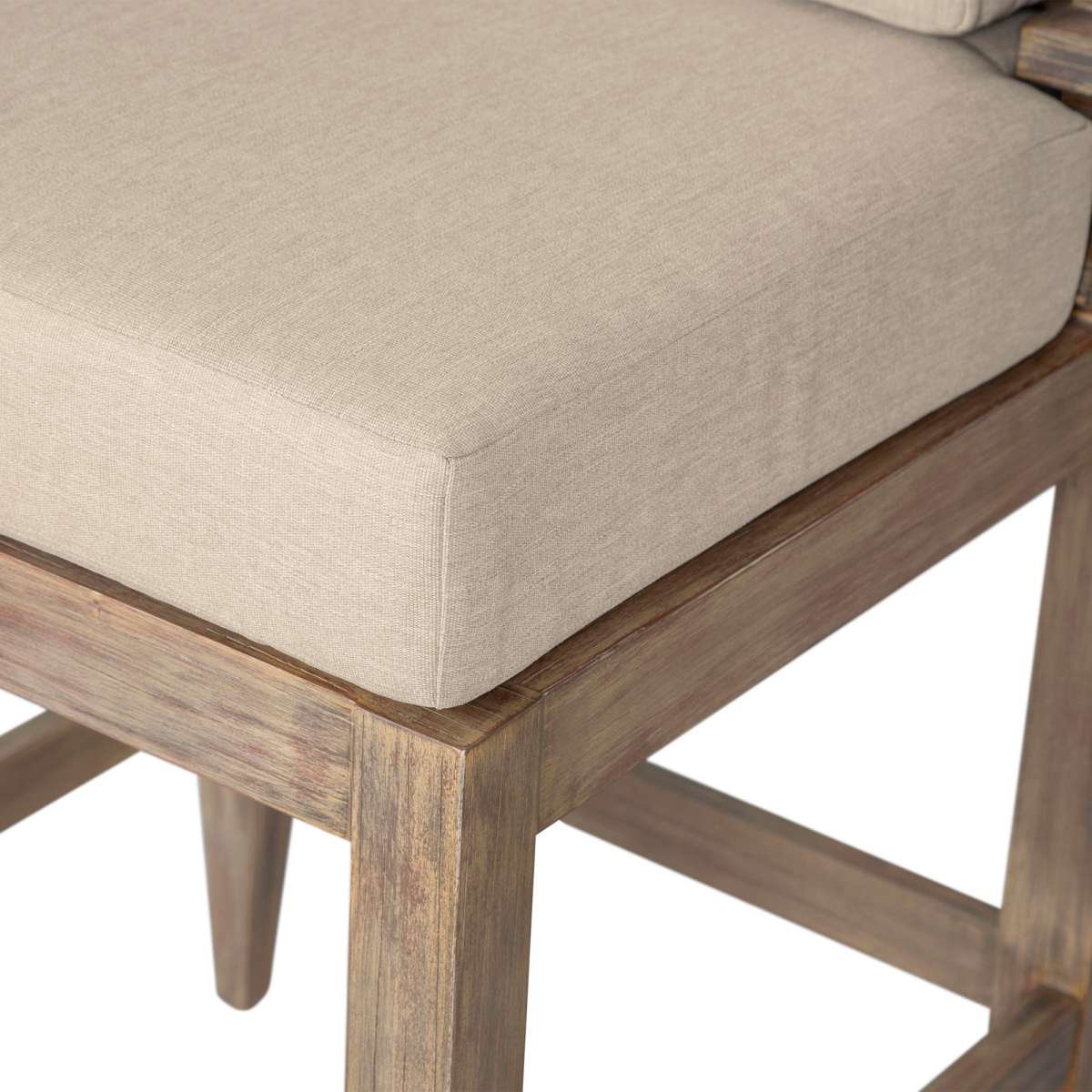 Vivid Outdoor Patio Counter Stool in Light Eucalyptus Wood with Taupe Olefin Cushions By Armen Living - Image 6