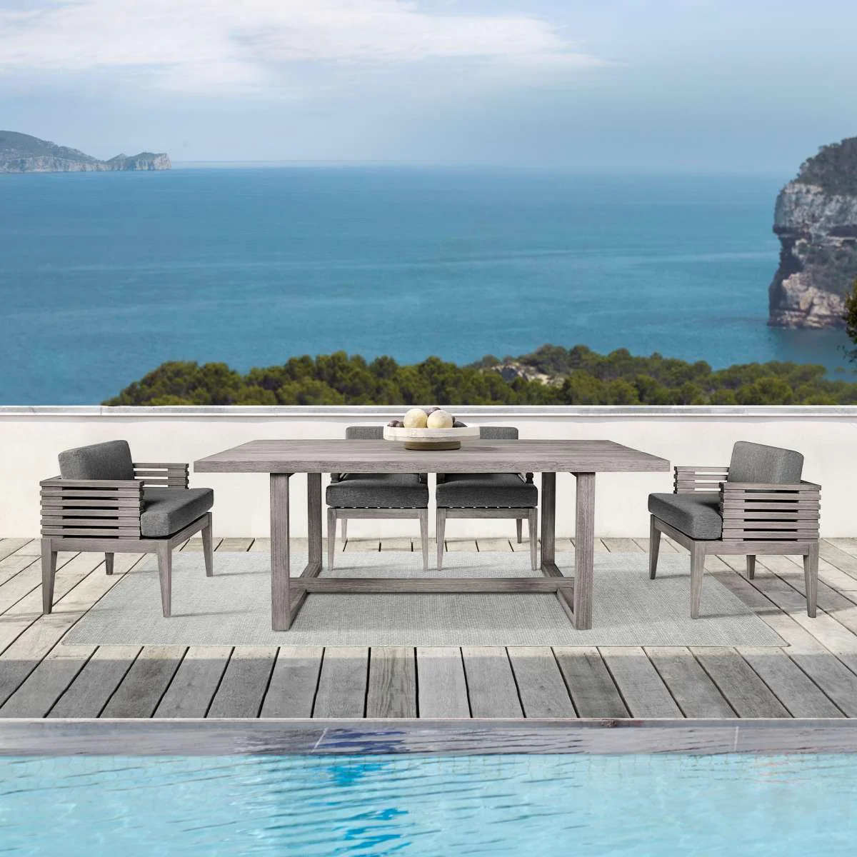 Vivid Outdoor Patio Dining Chair in Gray Eucalyptus Wood with Gray Olefin Cushions By Armen Living - Image 2