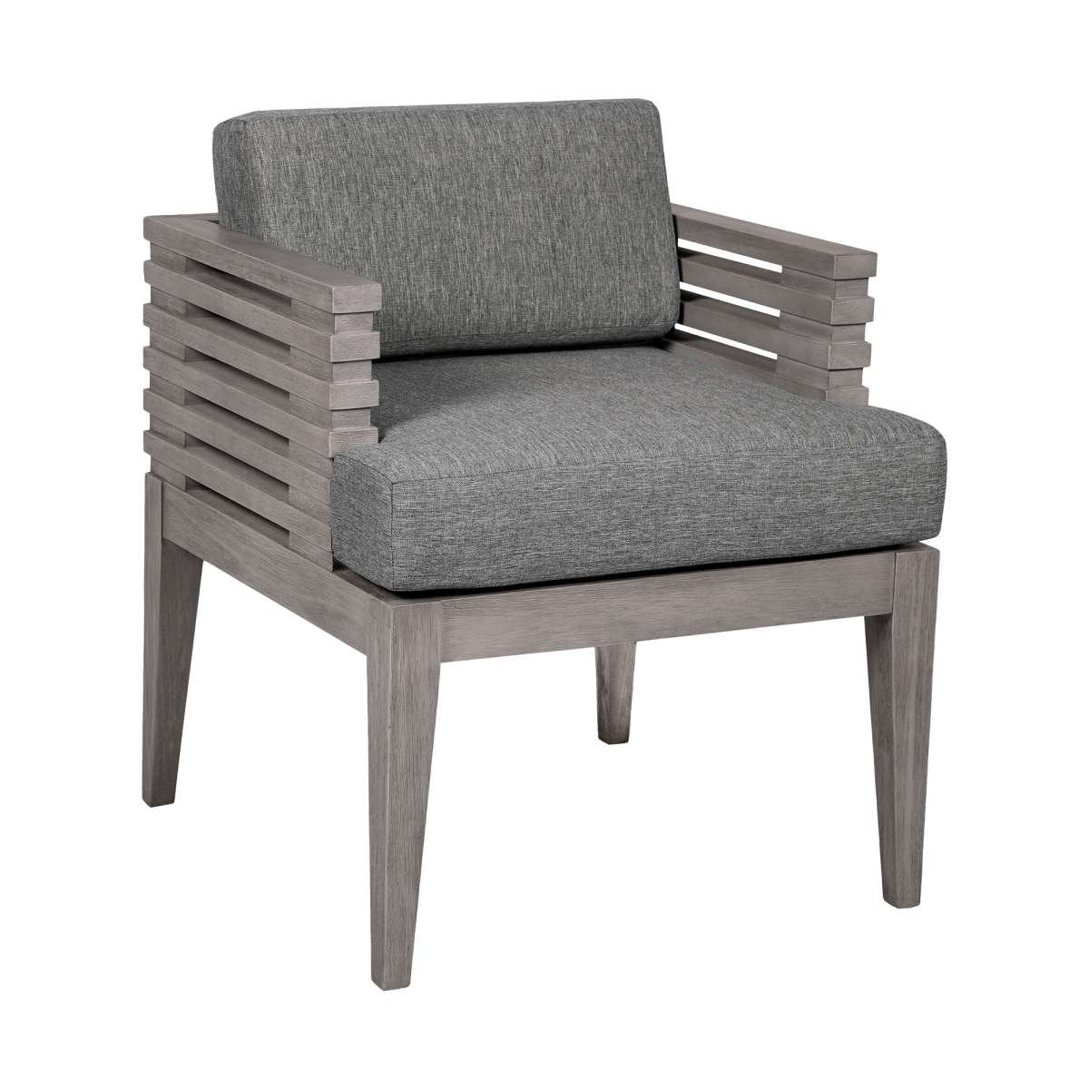 Vivid Outdoor Patio Dining Chair in Gray Eucalyptus Wood with Gray Olefin Cushions By Armen Living - Image 3