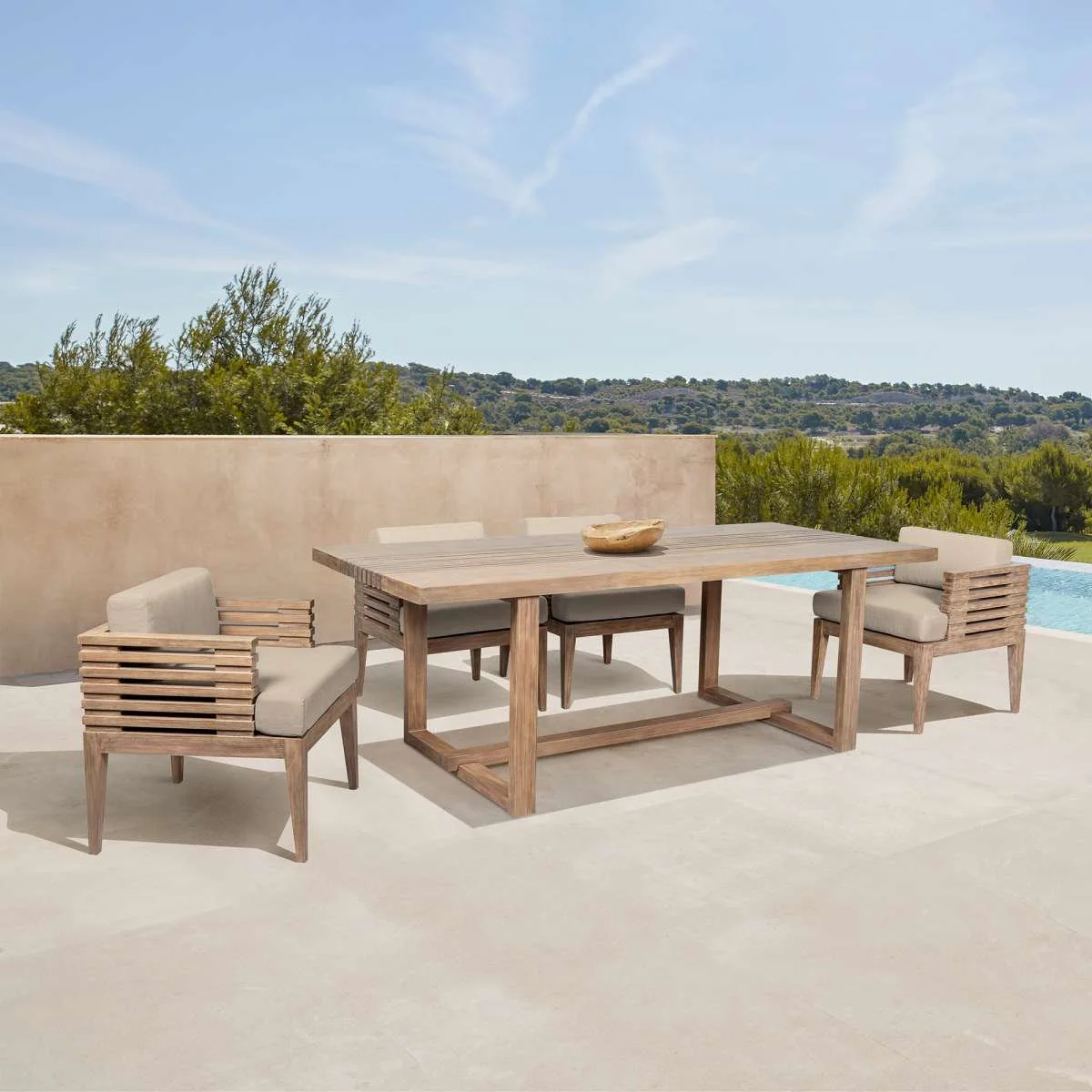 Vivid Outdoor Patio Dining Chair in Light Eucalyptus Wood with Taupe Olefin Cushions By Armen Living - Image 2