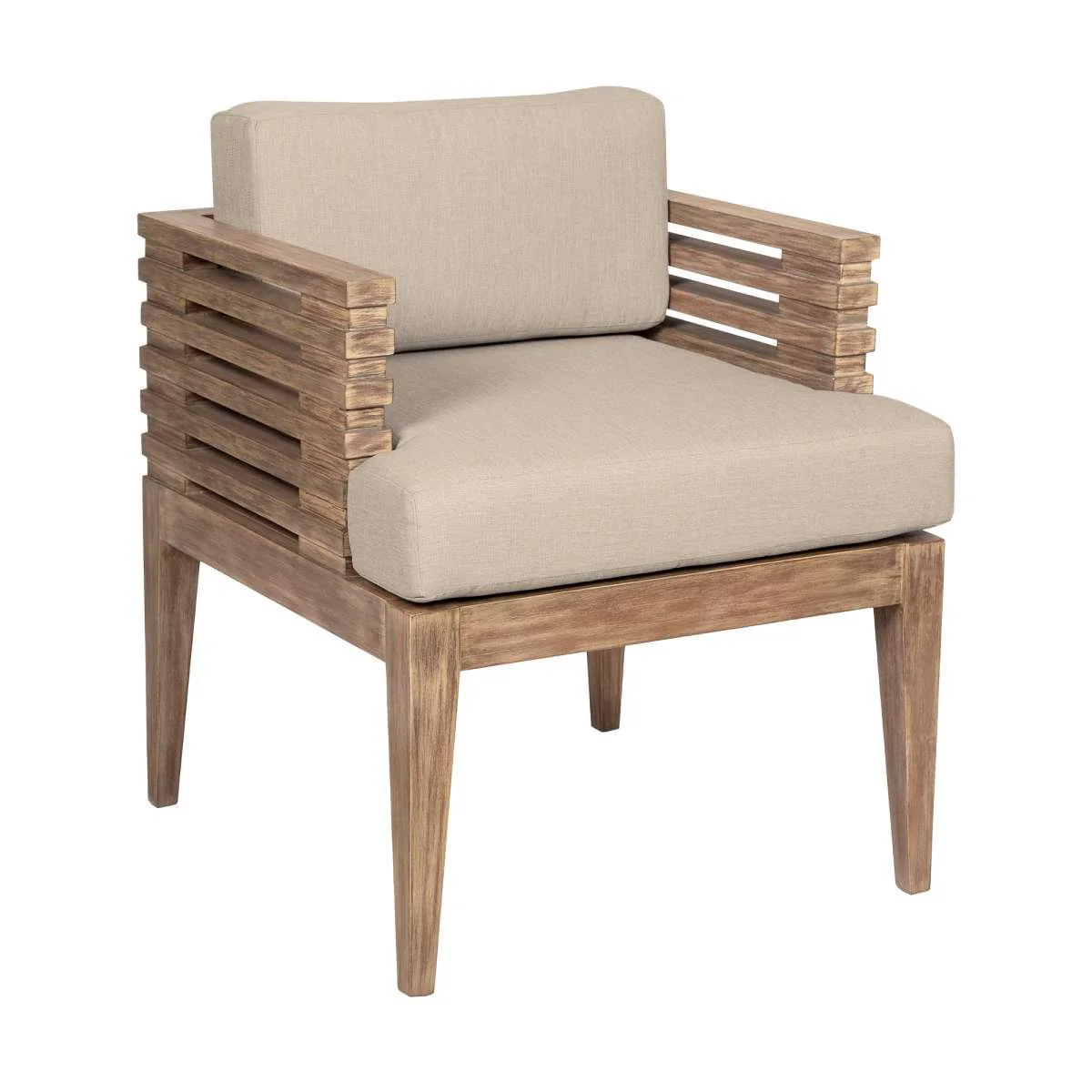 Vivid Outdoor Patio Dining Chair in Light Eucalyptus Wood with Taupe Olefin Cushions By Armen Living - Image 3