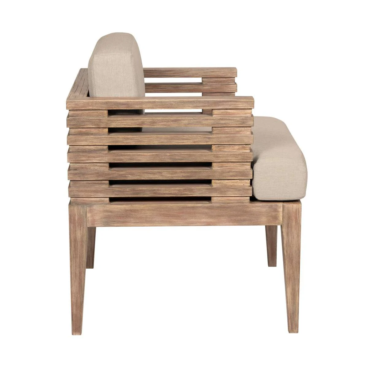Vivid Outdoor Patio Dining Chair in Light Eucalyptus Wood with Taupe Olefin Cushions By Armen Living - Image 4
