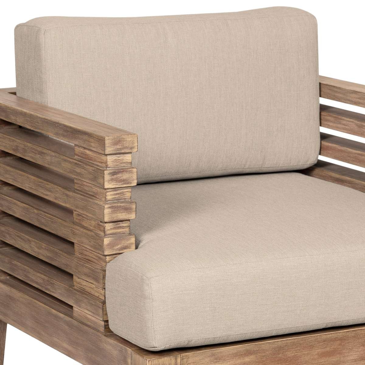 Vivid Outdoor Patio Dining Chair in Light Eucalyptus Wood with Taupe Olefin Cushions By Armen Living - Image 6