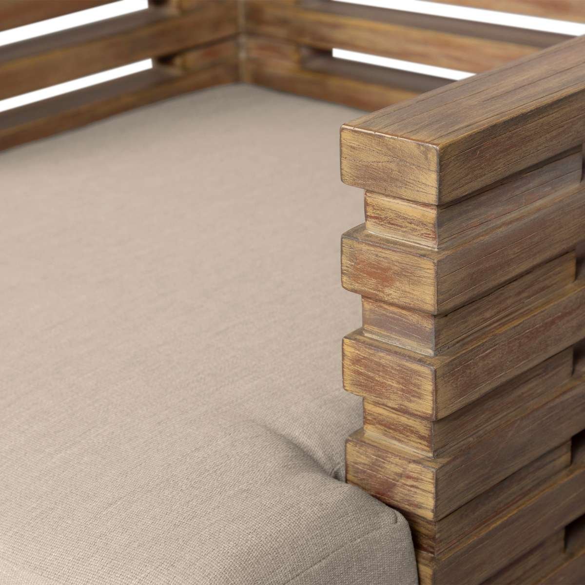 Vivid Outdoor Patio Dining Chair in Light Eucalyptus Wood with Taupe Olefin Cushions By Armen Living - Image 7