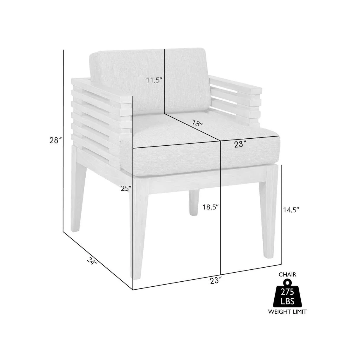 Vivid Outdoor Patio Dining Chair in Light Eucalyptus Wood with Taupe Olefin Cushions By Armen Living - Image 8