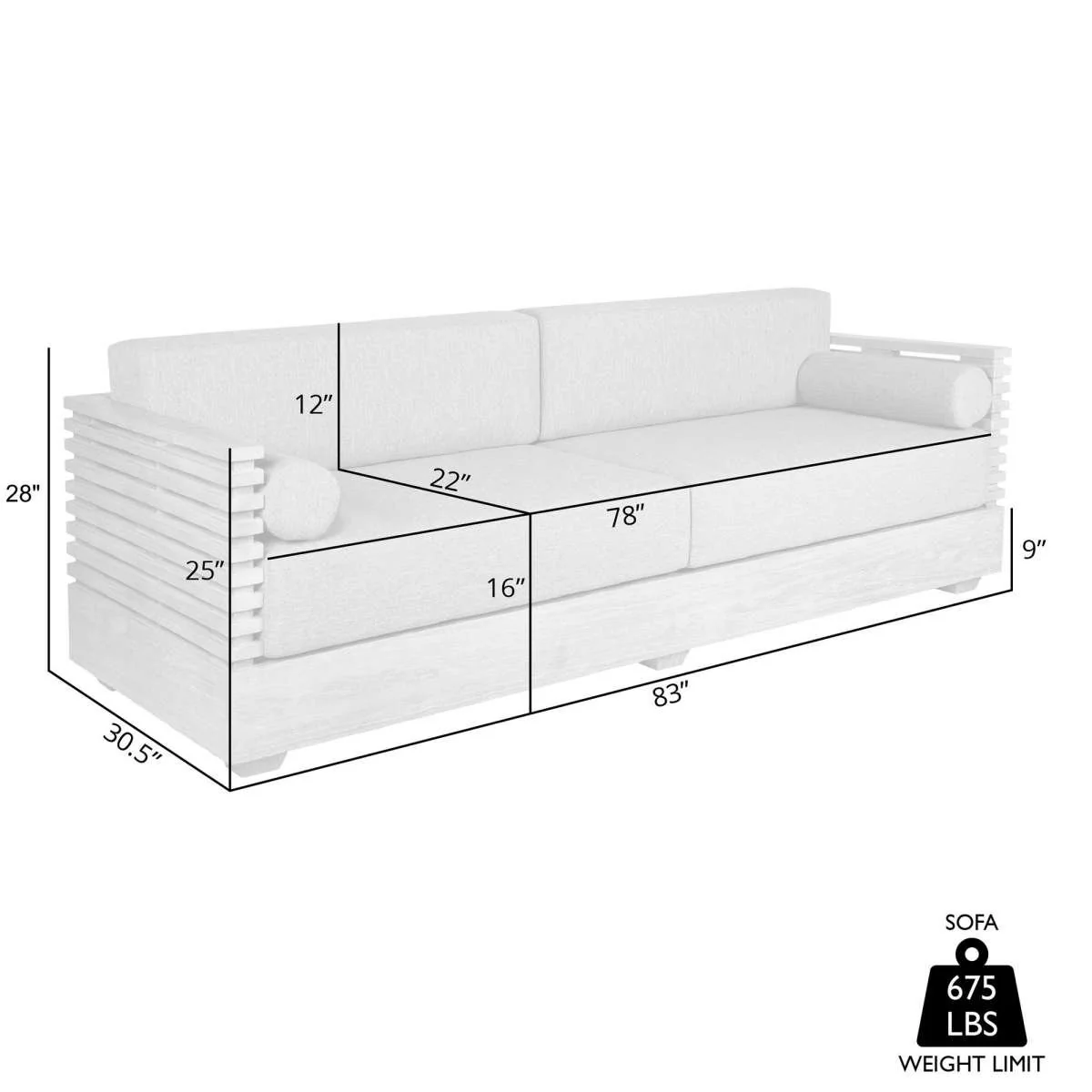Vivid Outdoor Patio Sofa in Gray Eucalyptus Wood with Gray Olefin Cushions By Armen Living - Image 8