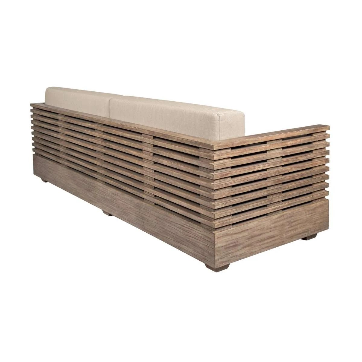 Vivid Outdoor Patio Sofa in Light Eucalyptus Wood with Taupe Olefin Cushions By Armen Living - Image 4