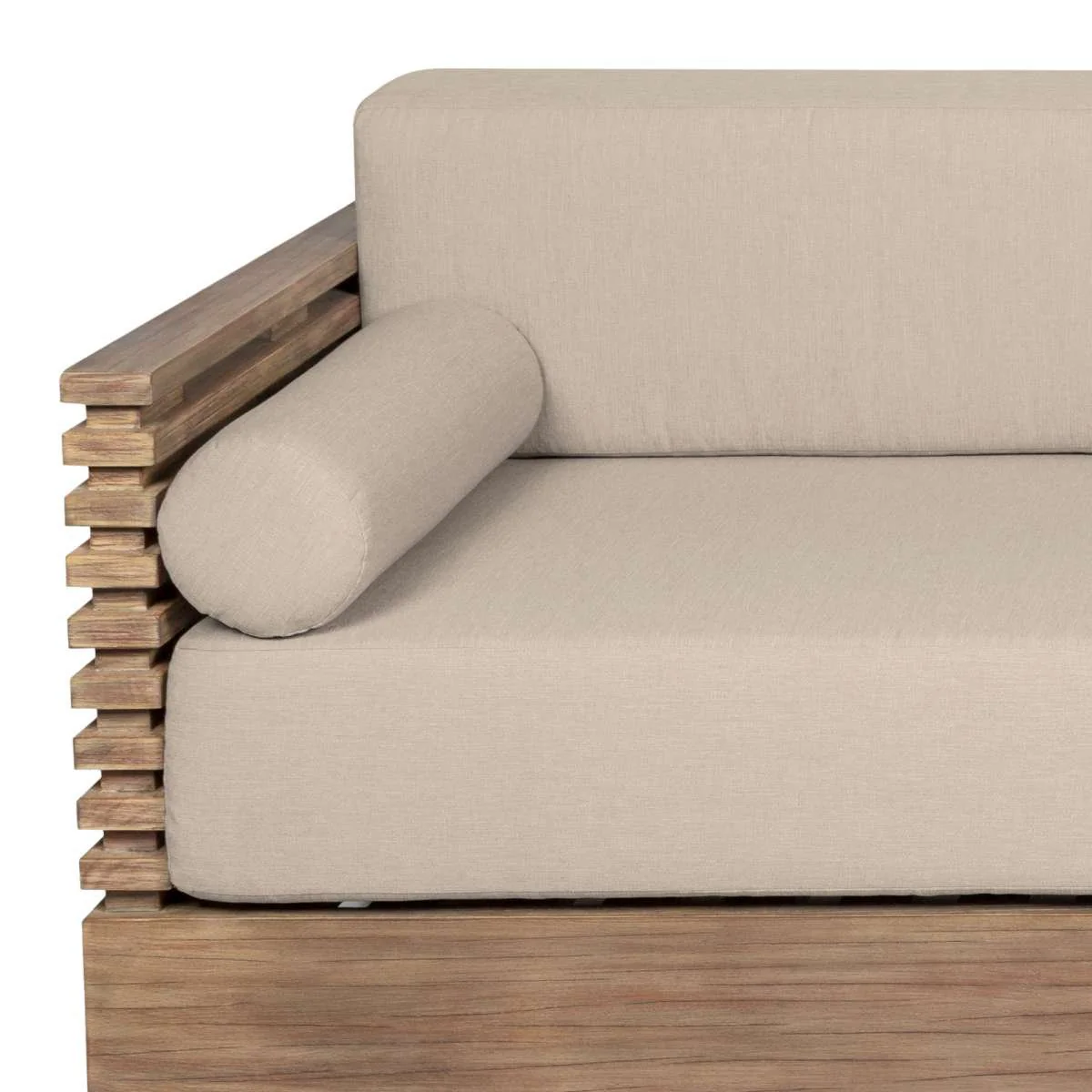 Vivid Outdoor Patio Sofa in Light Eucalyptus Wood with Taupe Olefin Cushions By Armen Living - Image 5