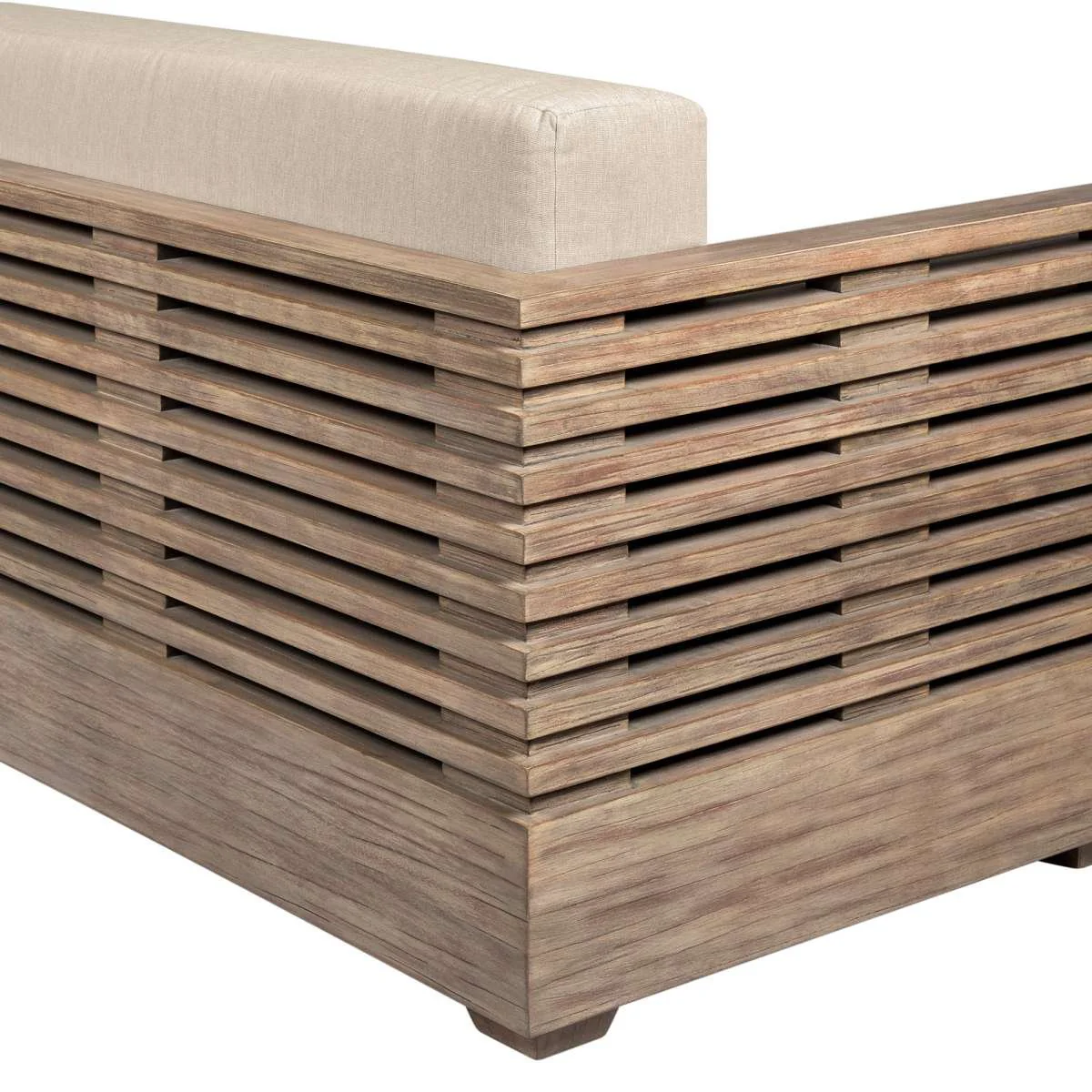 Vivid Outdoor Patio Sofa in Light Eucalyptus Wood with Taupe Olefin Cushions By Armen Living - Image 6
