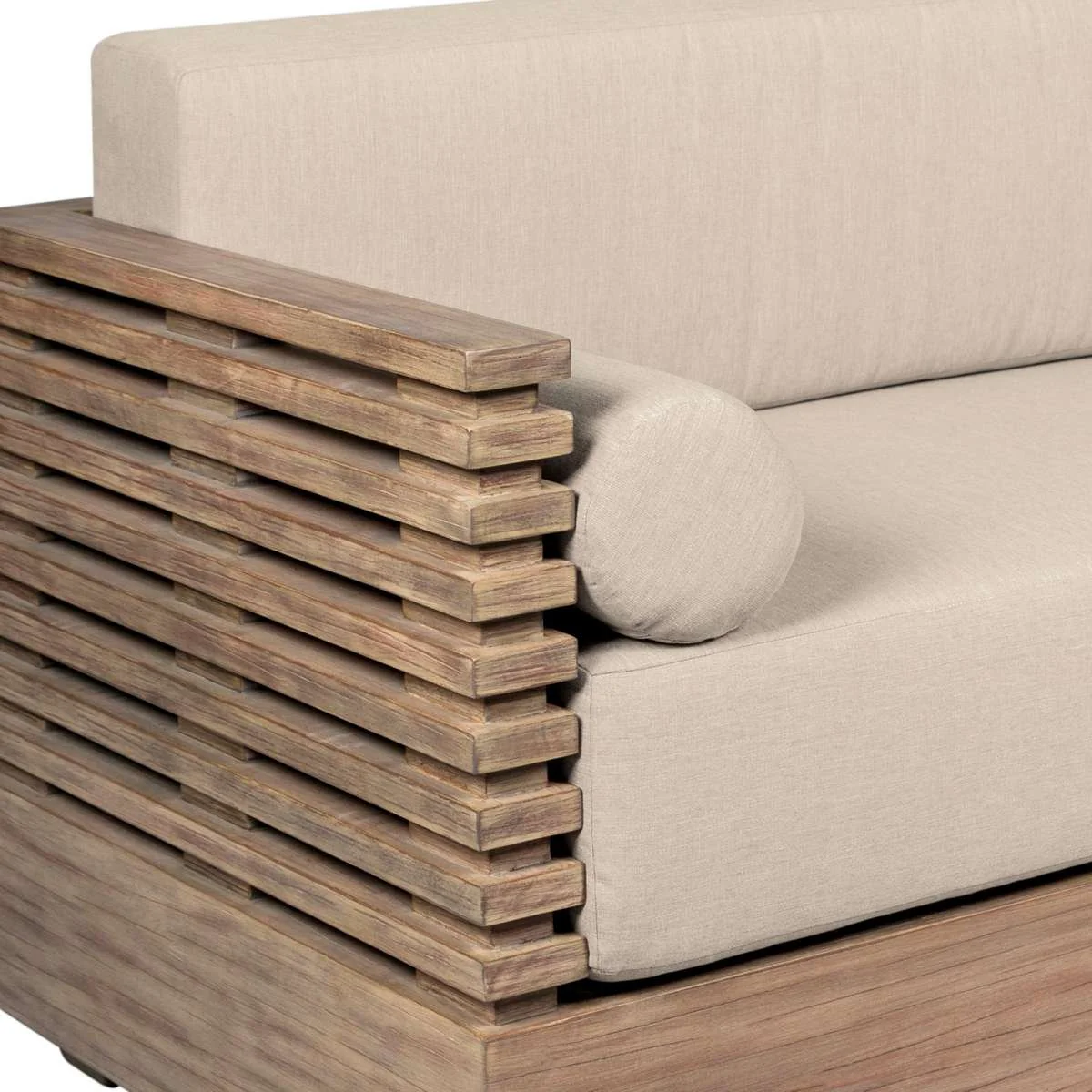 Vivid Outdoor Patio Sofa in Light Eucalyptus Wood with Taupe Olefin Cushions By Armen Living - Image 9