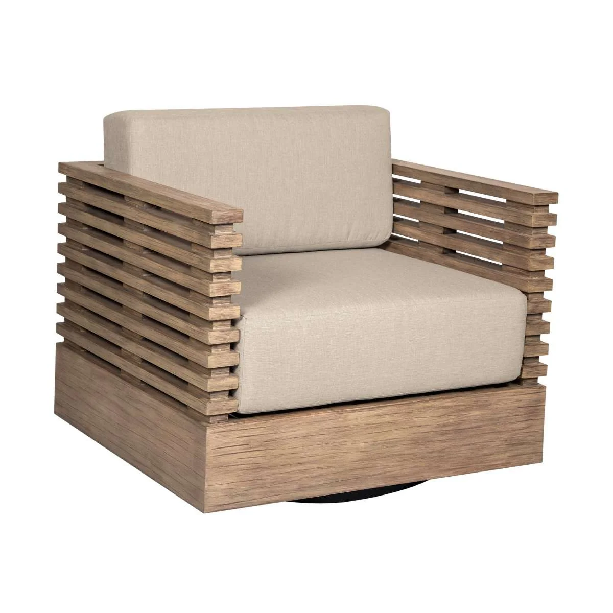 Vivid Swivel Outdoor Patio Chair in Light Eucalyptus Wood with Taupe Olefin Cushions By Armen Living - Image 2