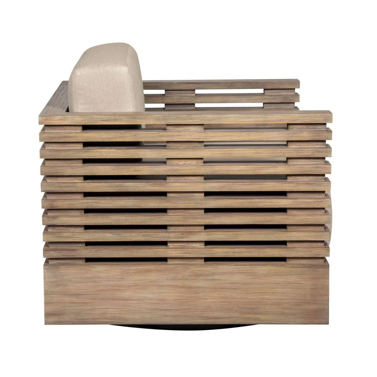 Vivid Swivel Outdoor Patio Chair in Light Eucalyptus Wood with Taupe Olefin Cushions By Armen Living - Image 3