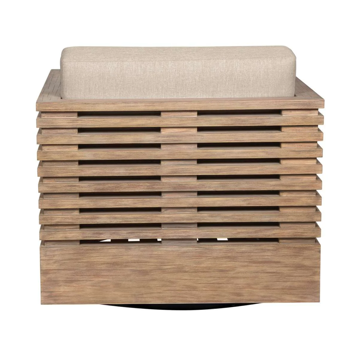 Vivid Swivel Outdoor Patio Chair in Light Eucalyptus Wood with Taupe Olefin Cushions By Armen Living - Image 4