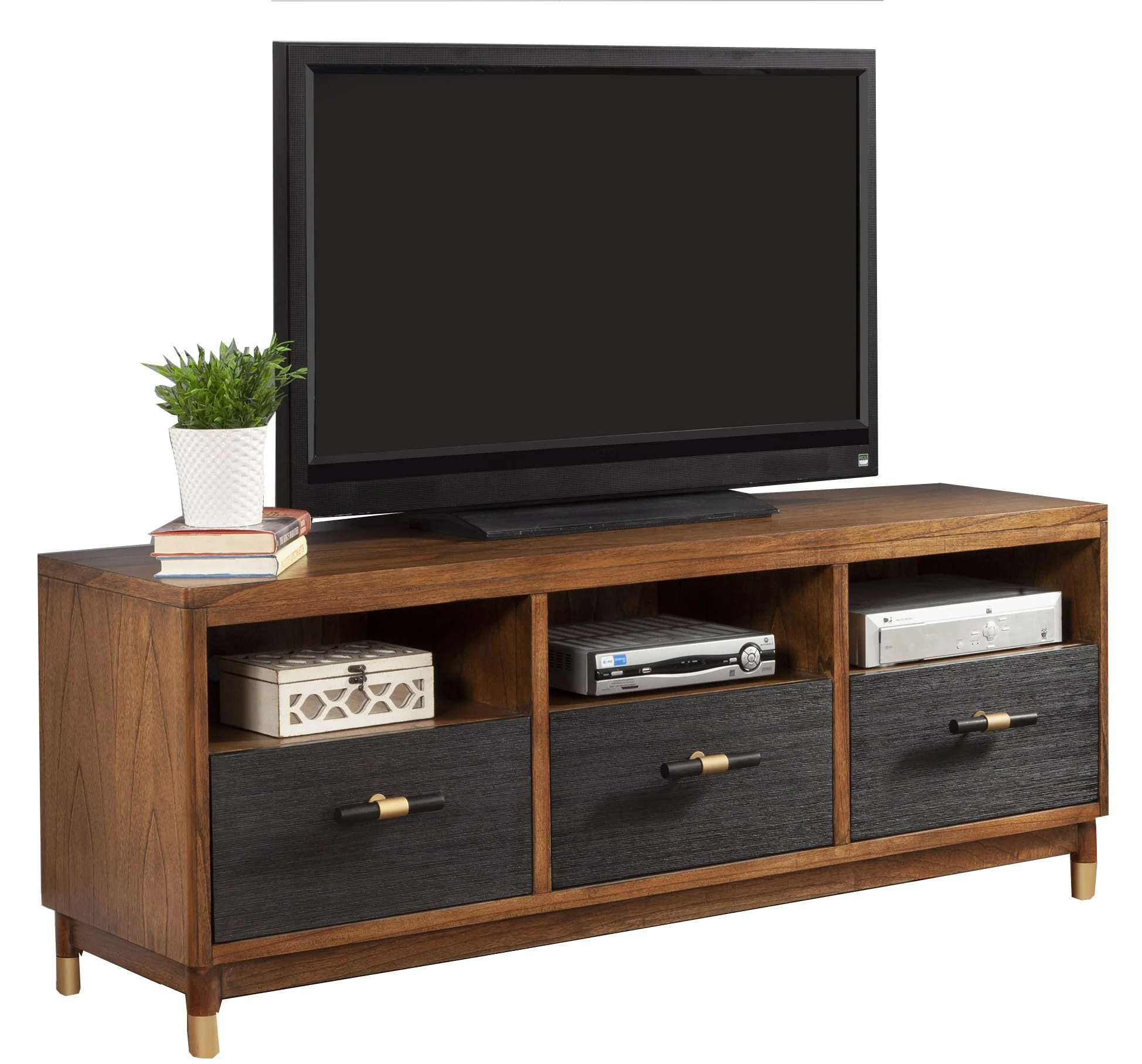 Walnut and Black Mid Century Modern TV Console By Homeroots - Image 3