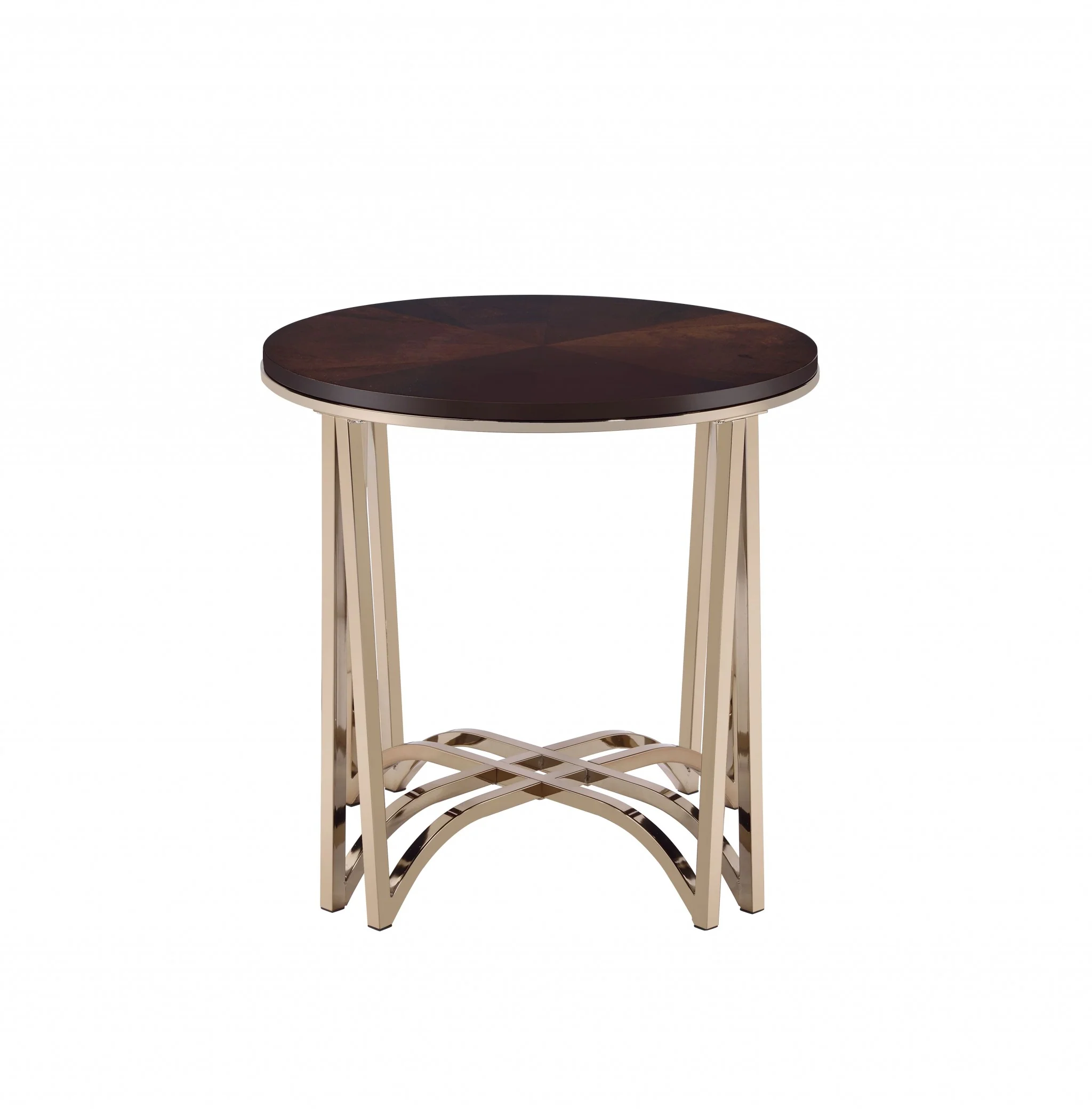 Walnut And Champagne Metal End Table By Homeroots - Image 3