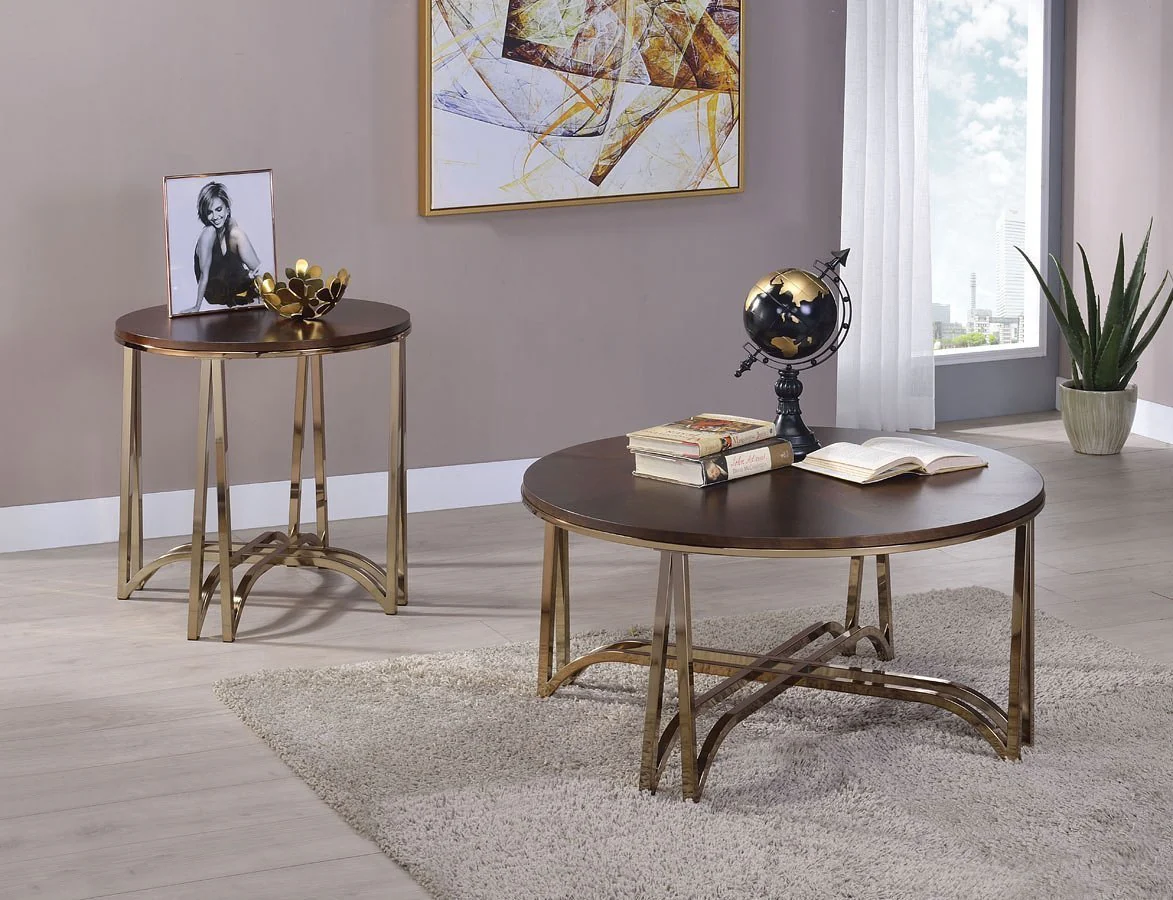 Walnut And Champagne Metal End Table By Homeroots - Image 5
