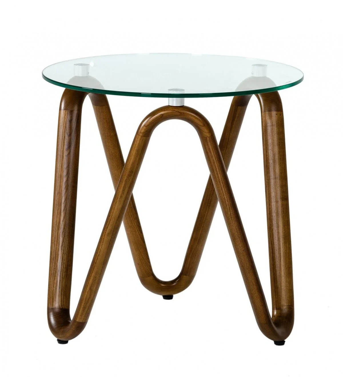 Walnut And Clear Glass Solid Wood Ribbon Base Round End Table By Homeroots - Image 5