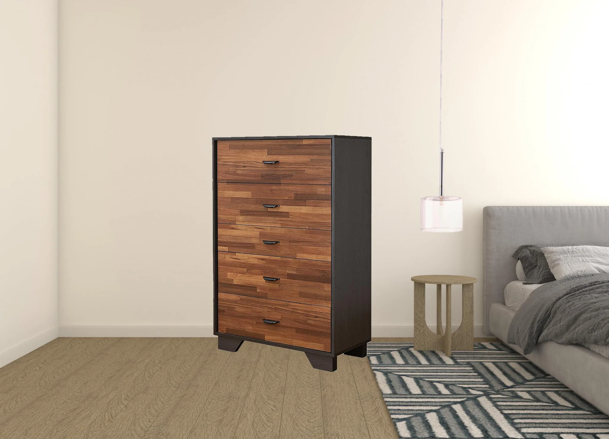 Walnut And Espresso Particle Board Chest By Homeroots - Image 2