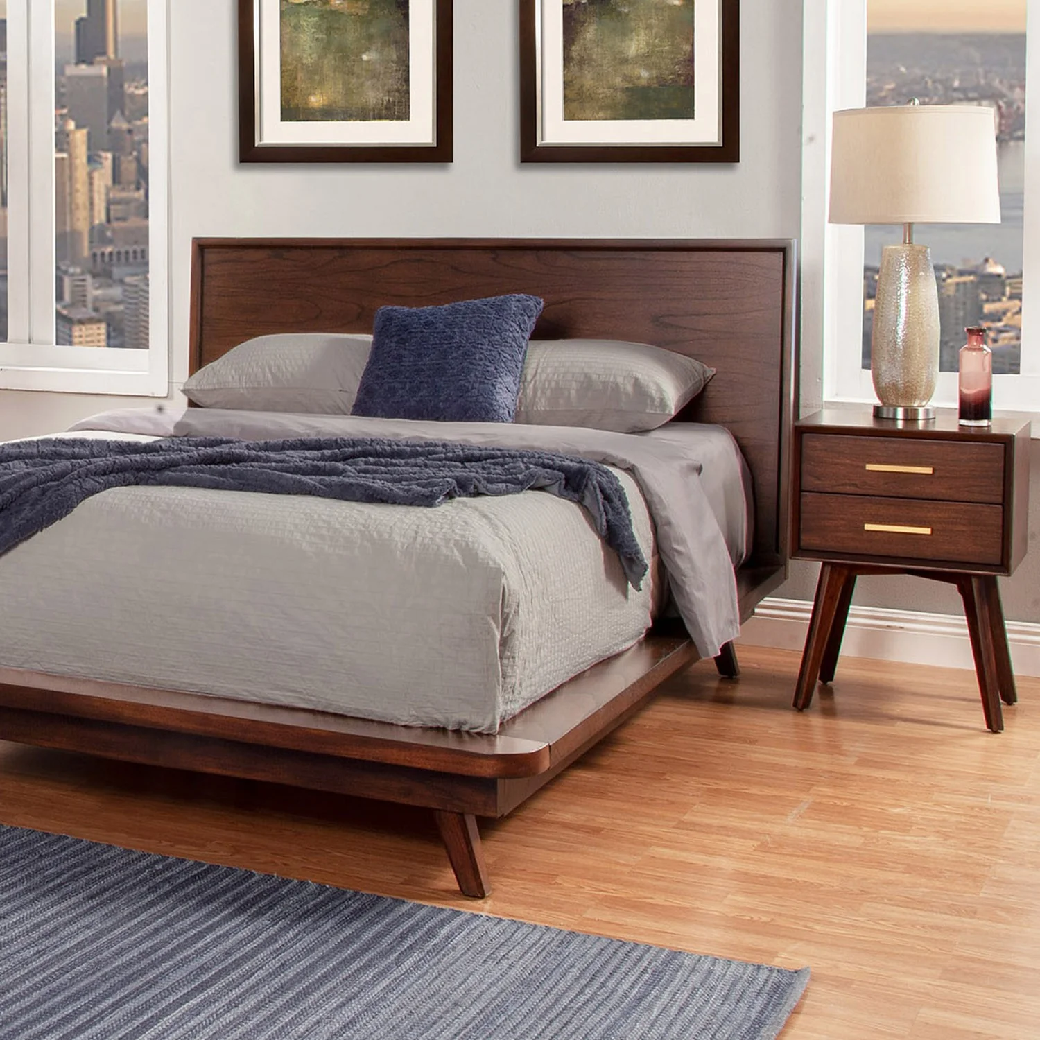 Walnut And Gold 2 Drawer Nightstand By Homeroots - Image 2
