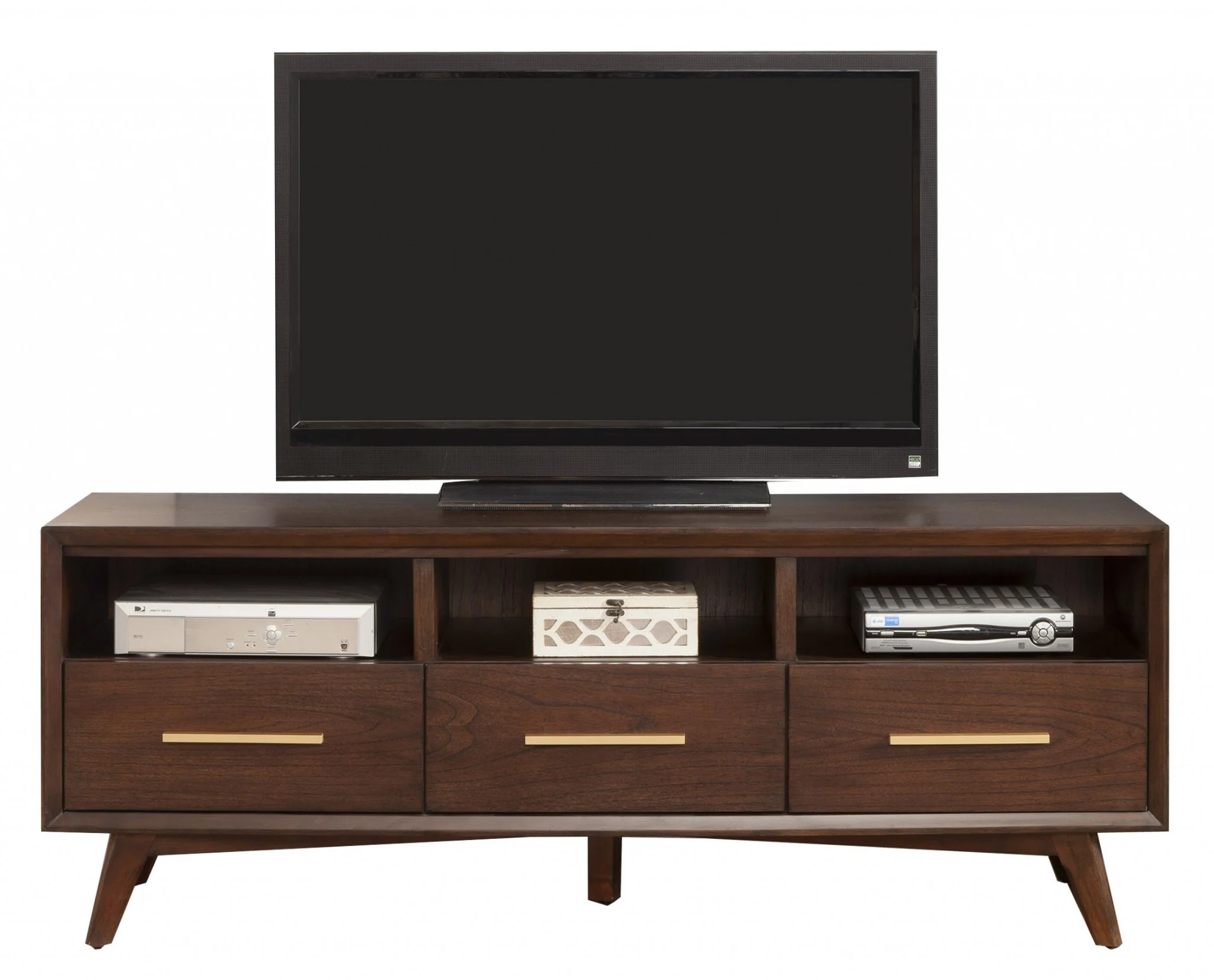 Walnut and Gold Mid Century Modern TV Console By Homeroots - Image 4