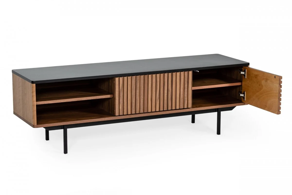 Walnut And Gray Wood Open And Enclosed Storage TV Stand By Homeroots - Image 3